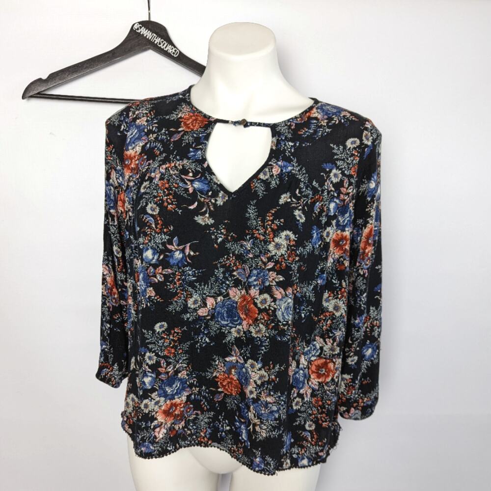 American Eagle Floral Print 3/4 Sleeve Blouse Sz Small